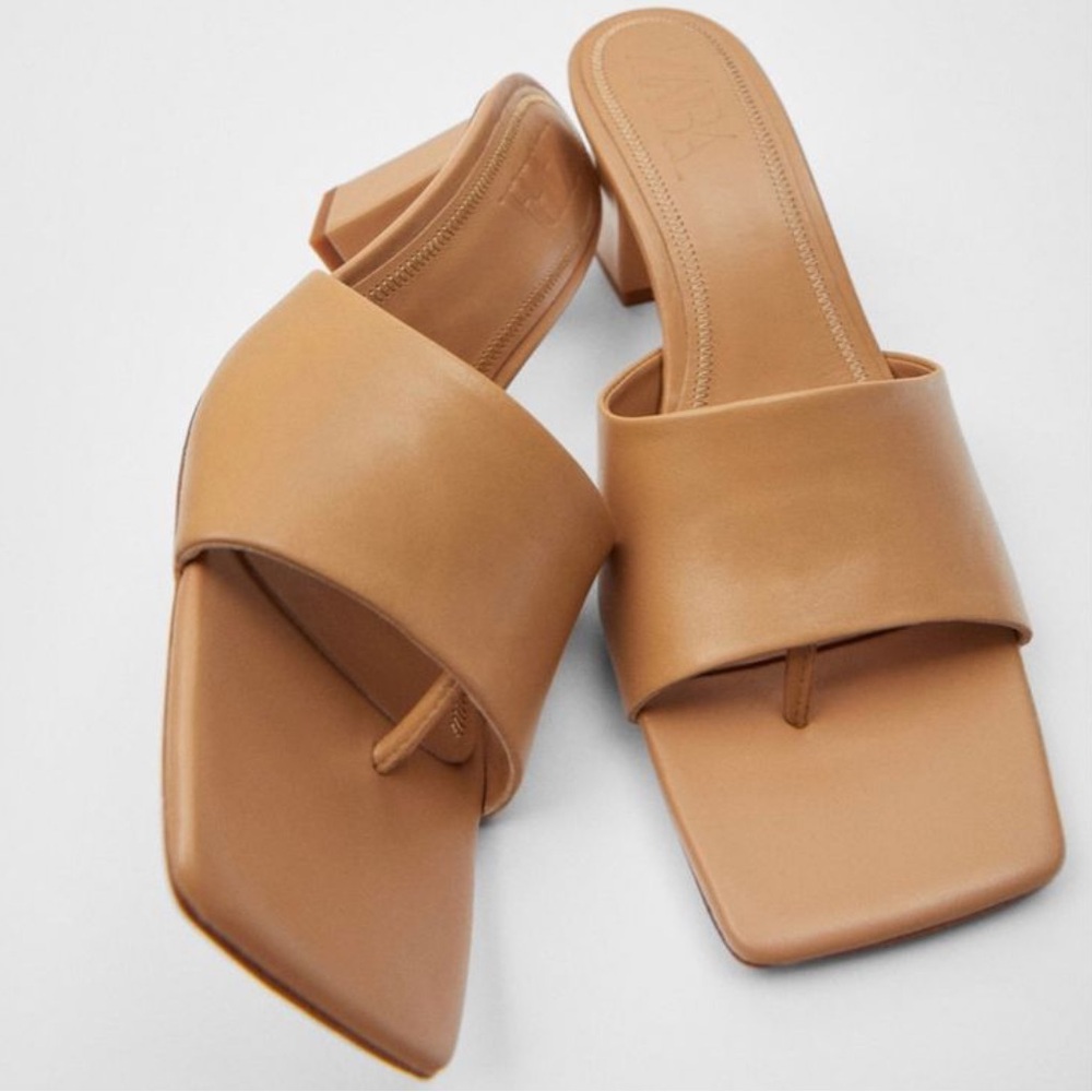 Zara Nude Leather Heeled sandals